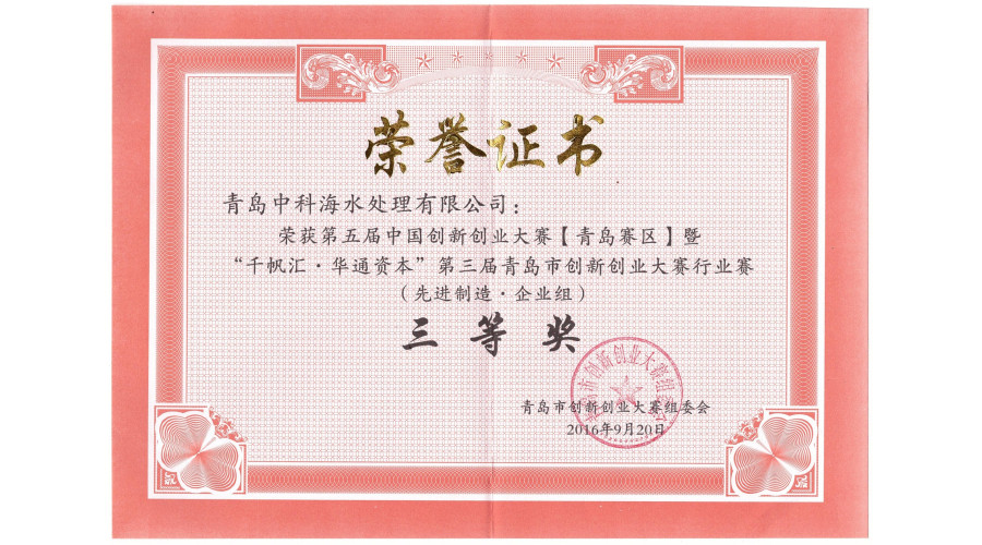 第五届中国创新创业大赛三等奖奖牌